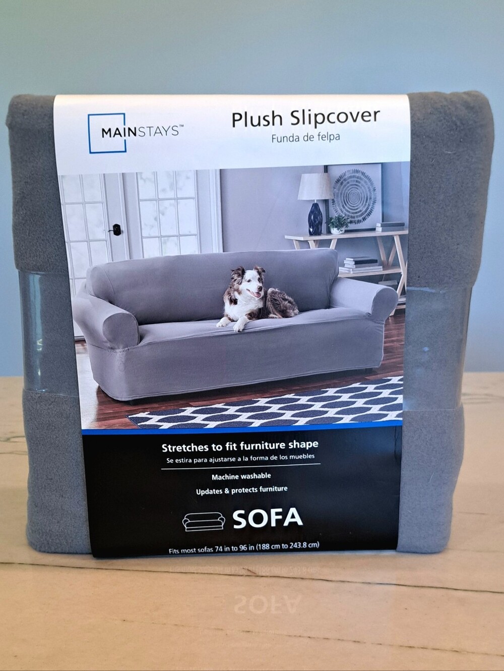 NWT Mainstays Gray Plush Couch Sofa Slipcover Fits Sizes 74 - 96 Inches